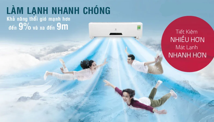 Thông qua việc kích hoạt chế độ làm lạnh nhanh Powerful, máy lạnh Dual Inverter giúp làm lạnh căn phòng nhanh tức thì
